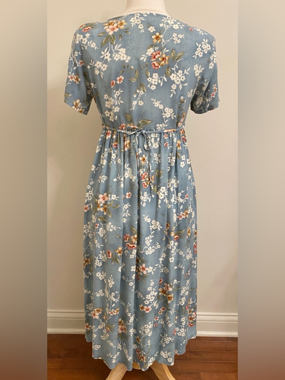 Erika & Co Petites Vintage 90s Blue Pink Floral SZ SP Cottagecore Romantic Dress - Picture 7 of 12